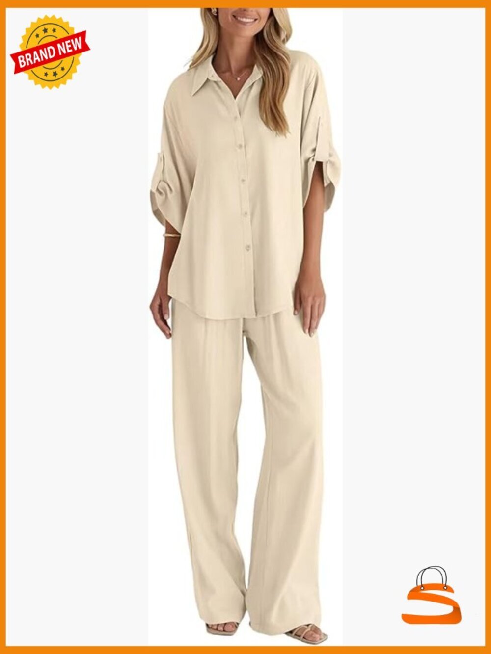 Linen 2 Piece Outfits: Button Down Shirt & Wide Leg Pants Lounge Set S-2XL
